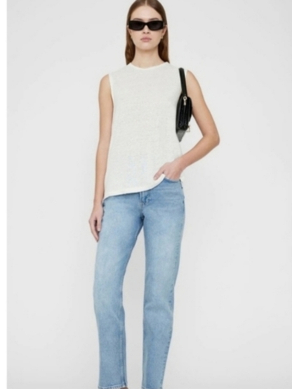 ANINE BING ISAAC LINEN BLEND TEE SHIRT TOP